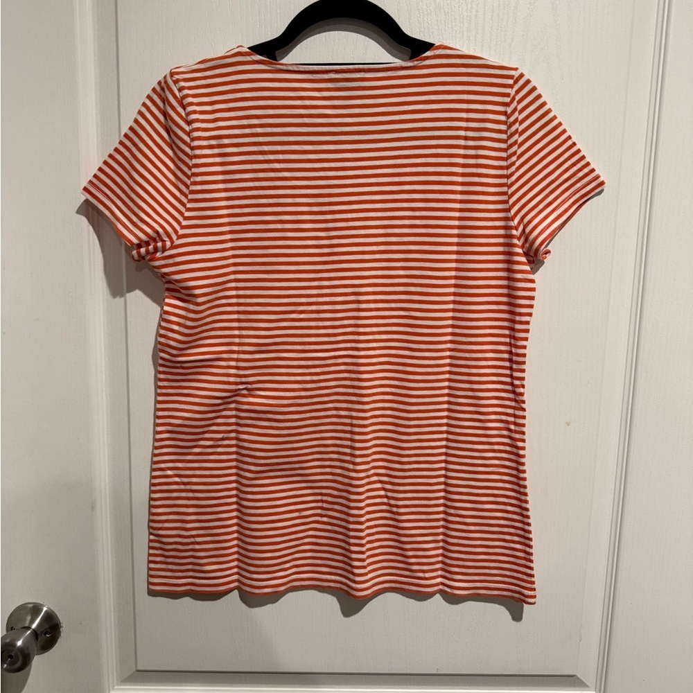 Talbots orange and White Striped Tee with Lace Neckline - Picture 2 of 3